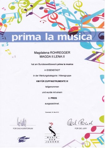 urkunde magdalena - prima la musica bundeswettbewerb 2015